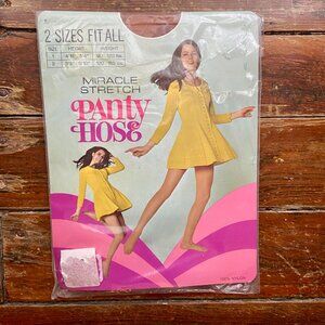 NOS Vintage 60s 70s Miracle Stretch Pantyhose Cinnamon Size 1 Retro Graphics NEW